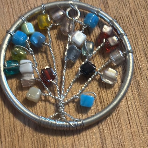 Chakra Tree of Life Pendant Silvertone Pendant Necklace Natural Stones - Picture 2 of 5